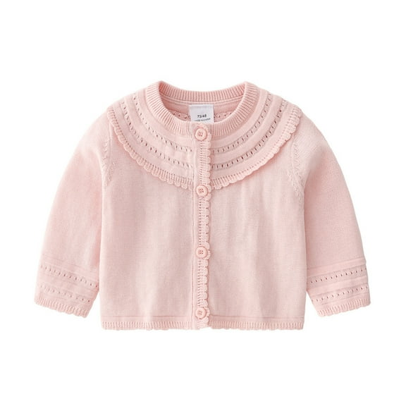 Huowey Baby Girls Cotton Knit Sweater Autumn Solid Color Long Sleeve Tops Cardigan Clothes Soft Dailywear, 0-6 Months