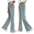 thumbnail image 1 of Huowey Baby Girls Fashion Embroidered Pants Elastic Waist Wide Leg Jeans Loose Casual Demin Pants With Pockets Soft Dailywear, 13-14 Years, 1 of 4