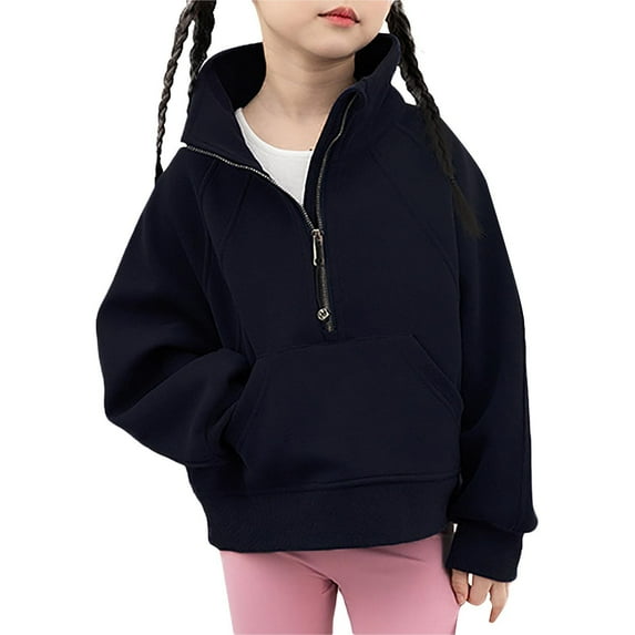 Huowey Baby Girls Hoodies Sweatshirts Half Zipper Pullove Stand Collar Tops For Teen Girls Long Sleeve Sweater Versatile Dailywear, 3-4 Years