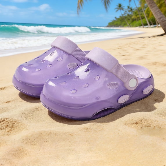 Huowey Baby Girls Kids Garden Clogs Cute Solid Color Transparent Stylish Lightweight Soft Anti- Flat Sole Slides Sandals Waterproof Beach Pool Holiday Comfy Casual Water Shoes,Purple,5-6 Years