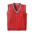 thumbnail image 1 of Huowey Baby Girls Sweaters Sleeveless Uniform Vest V Neck Solid Color Casual Soft Knited Waistcoat Fall Winter Warm Tops Sweatshirts,Red,4-5 Years, 1 of 4