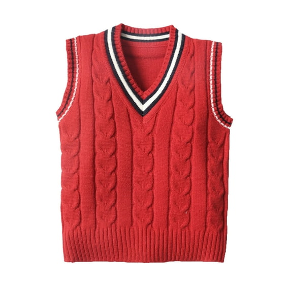 Huowey Baby Girls Sweaters Sleeveless Uniform Vest V Neck Solid Color Casual Soft Knited Waistcoat Fall Winter Warm Tops Sweatshirts,Red,4-5 Years