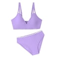 thumbnail image 1 of Huowey Baby Girls Swimsuits Spaghetti Strap Tankini Two Piece Bathing Suit Front Cross Solid Color V-Neck High Waist Tie Side Bikini Set Ribbed Stylish Cozy Breathable Swimwear,Purple,7-8 Years, 1 of 6