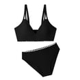 thumbnail image 1 of Huowey Baby Girls Swimsuits Spaghetti Strap Tankini Two Piece Bathing Suit Front Cross Solid Color V-Neck High Waist Tie Side Bikini Set Ribbed Stylish Cozy Breathable Swimwear,Black,11-12 Years, 1 of 6
