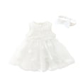 thumbnail image 1 of Huowey Baby Girls Tutu Dress Lace Flower Embroidery Solid Color Sleeveless A-Line Round Neck Cute Bow Mesh Tulle Dresses With Headband Set Summer Elegant Clothes Outfits,White,6-9 Months, 1 of 2
