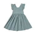 thumbnail image 1 of Huowey Baby Kids Girls Toddler Solid Color Cotton Linen Ruffle Halter Boeknot Sleeveless Princess Dresses Stylish Dailywear, 3-4 Years, 1 of 6