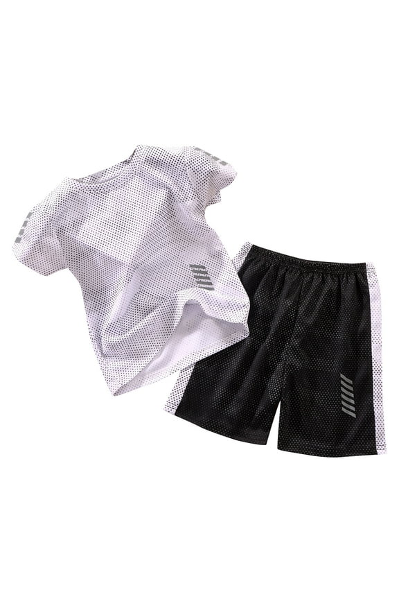 Baby Kids Sports Short Sleeve T-Shirts Shorts Outfits Sets Boys Girls Quick Drying Tracksuit 2PCS Basketball Performance Tank Tops And Mesh Shorts Sets Birthday Dailywear, 3-4 Years