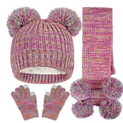 Huowey Baby New Solid Color Jacquard Children Hat Scarf 3PCS Double Hat Long Neck Warm Suit Birthday Dailywear, One Size