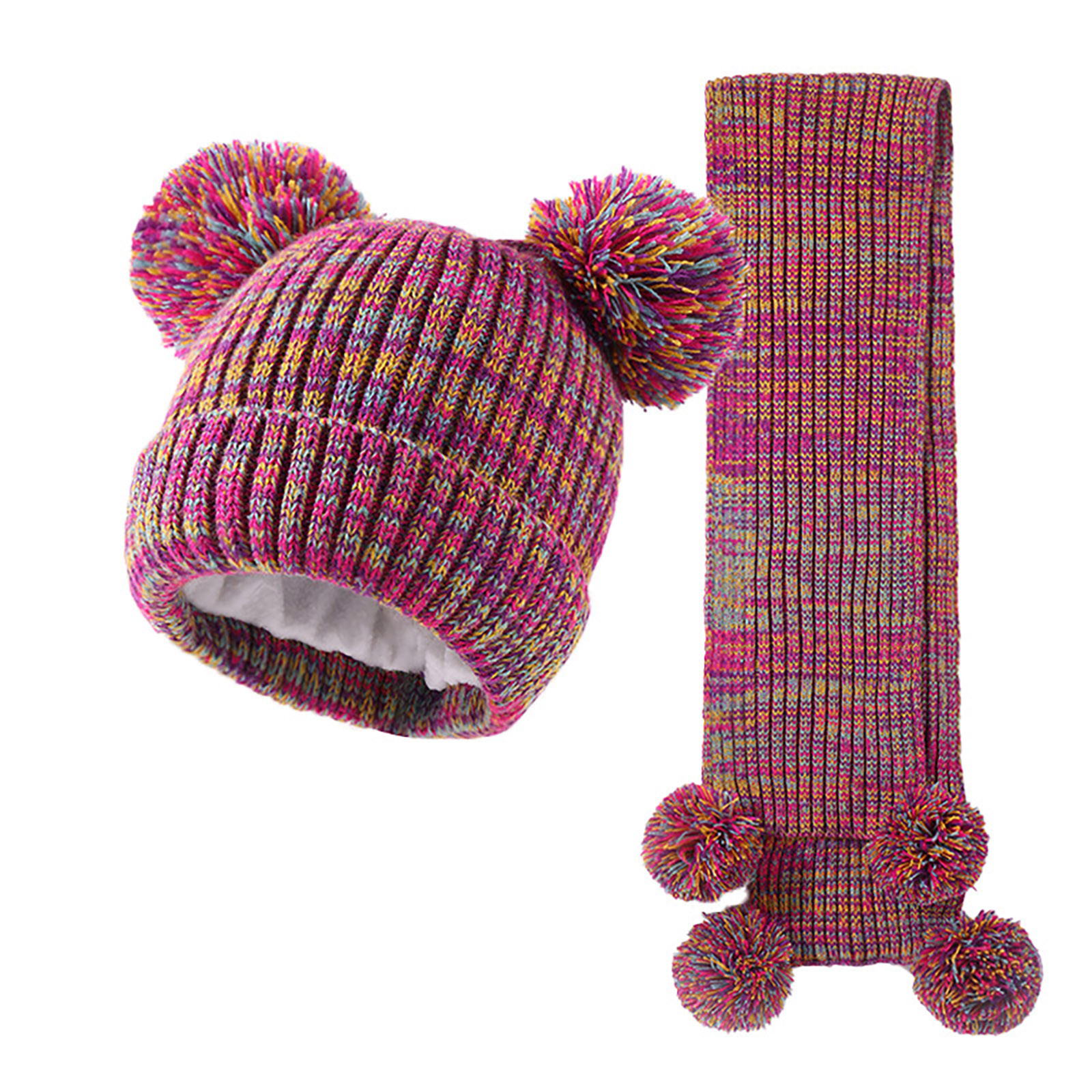 Huowey Baby New Solid Color Jacquard Children Hat Scarf Two Piece Stock Double Hat Long Neck Warm Suit Stylish Dailywear, 1-6 Years
