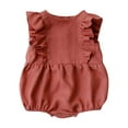 thumbnail image 1 of Huowey Baby Rompers Summer Ruffle Sleeveless Crew Neck Cute Baby Jumpsuit Soft Cotton Linen Jumpsuit Versatile Dailywear, 6-12 Months, 1 of 3