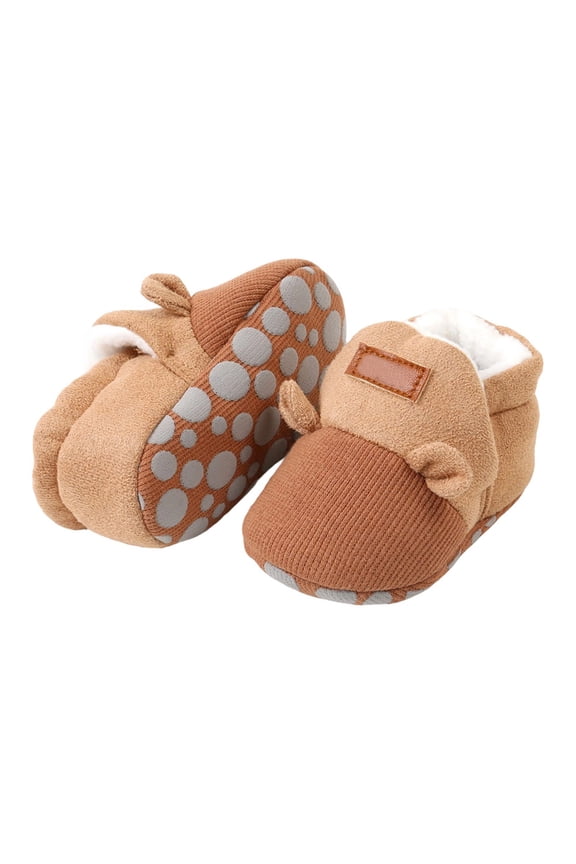 Baby Shoes High Top Fuzzy Wool Cute Pattern Booties Anti- Warm Sneakers For Baby Learning Walking Gym Shoes,Brown,12