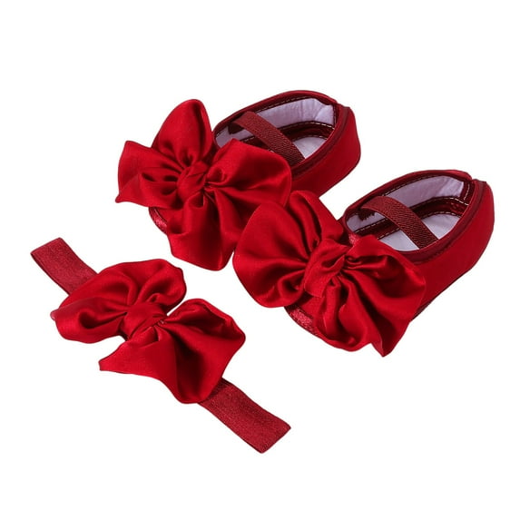 Huowey Baby Shoes with Hair Band Fashion Soft Soled Toddler Shoes Versatile Dress Flower Shoes Toddler Shoes