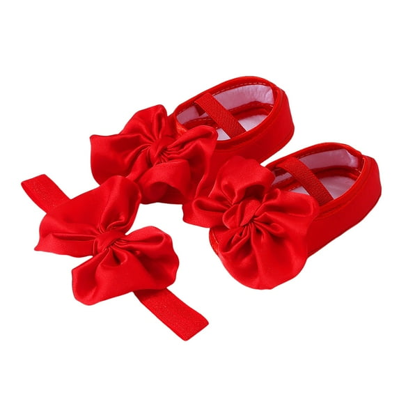 Huowey Baby Shoes with Hair Band Fashion Soft Soled Toddler Shoes Versatile Dress Flower Shoes Toddler Shoes