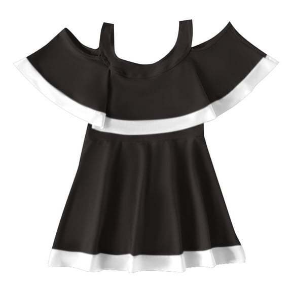Huowey Baby Swimsuit Girl One Piece Swim Dress Teens Off The Shoulder Ruffled Flounce Short Sleeve Quick Drying Swimsuit Pool Beach Travel Swimwaer Holiday,Black,14-16 Years
