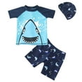 thumbnail image 1 of Huowey Baby Swimsuit Girl Patchwork 3 Piece Swim Set Short Sleeve Round Neck Cartoon Print Shirt Trunks Rash Guard Pool Beach Travel Swimwaer Holiday,Sky Blue,3-4 Years, 1 of 6