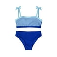 thumbnail image 1 of Huowey Baby Toddler Bikini Swimsuit Tow Piece Outfits Color Block Print Bow Spaghetti Strap V-Neck Front Ring Ruched Tankini High Waist Beach Pool Party Bathing Suit Swimwear,Blue,7-8 Years, 1 of 4