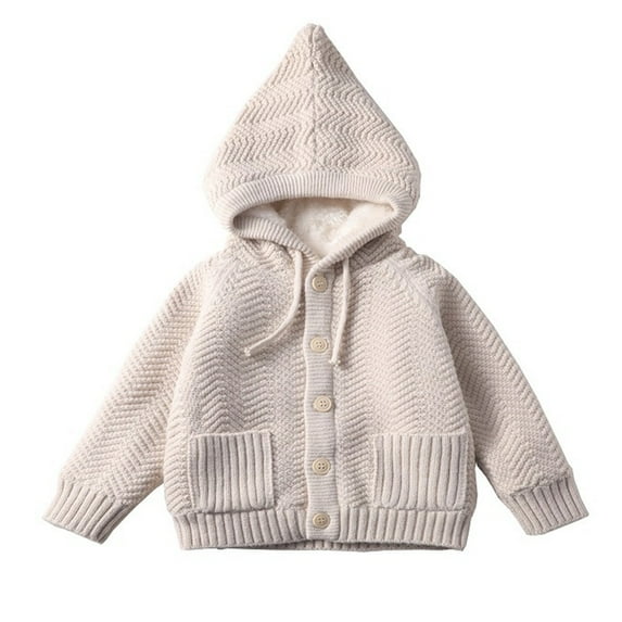 Huowey Baby Toddler Boys Hooded Cardigan Sweater Girls Cable Knit Button Closure Jacket Lined Outwear Winter Coat Tops Clothes