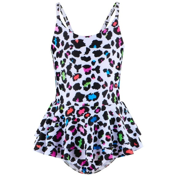 Huowey Baby Toddler Girl'S One Piece Swimsuit Backless Round Neck Cross Strap Plaid Print Swimwear With Tiered Pleated Tutu Skirt Onesize Comfy Soft Stylish Summer Beachwear,White,8-9 Years