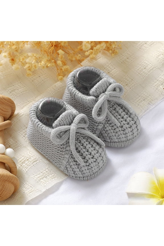 Baby Toddler Walking Shoes Solid Color Lace Up Knitted Soft Sole Booties Indoor Outdoor Breathable Cozy Crochet Crib Slippers Fashionable Slipper Lightweight Shoes,Grey,6-9 Months