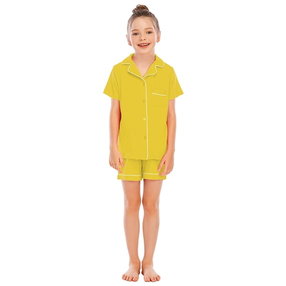 Huowey Baby Unisex Toddler Pajamas Set Short Sleeve And Comfortable Pants With Fabric Button Down Collar Loose For Family Wear Birthday Pjs, 5-6 Years