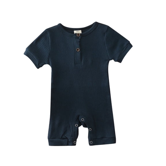 Huowey Babys Girls Boys Summer Casual Solid Color Jumpsuit Knitted Ribbed Pattern Rompers
