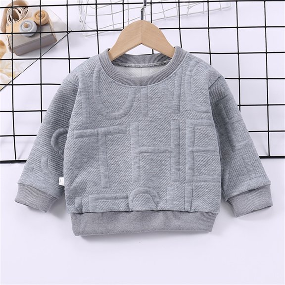 Huowey Big Boys Girls Crewneck Sweatshirt Relaxed Fit Loose Casual Pullovers Long Sleeve Solid Color Tops Basic Cozy Breathable Daily Wear,Grey,12-18 Months