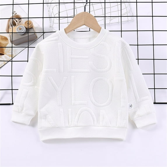 Huowey Big Boys Girls Crewneck Sweatshirt Relaxed Fit Loose Casual Pullovers Long Sleeve Solid Color Tops Basic Cozy Breathable Daily Wear,White,11-12 Years