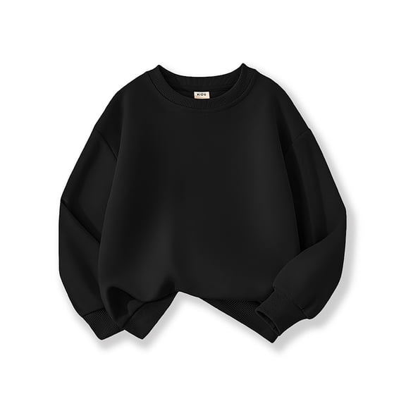 Huowey Big Boys Girls Crewneck Sweatshirt Relaxed Fit Loose Casual Pullovers Long Sleeve Solid Color Tops Basic Thick Warm Cozy Breathable Daily Wear,Black,12-13 Years