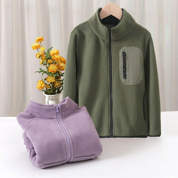 Huowey Big Boys Girls Winter Coats Full Zipper Up Solid Color Front Pockets Long Sleeve Jacket Fuzzy Wool Comfortable Outwear For Youth Teens Windbreaker Warm Jacket,Dark Green,13-15 Years