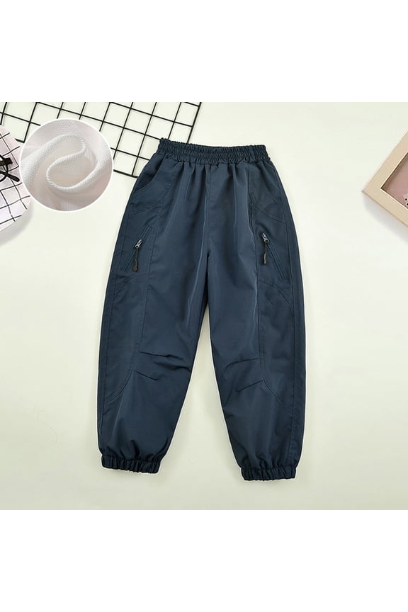 Big Boys Pants Wide Leg Outdoor Windproof Rain Pants For Big Kids Hiking Skiing Joggers Elastic Waist Casual Comfortable Trousers Teens Sports Pants Streetwear,Navy,3-4 Years
