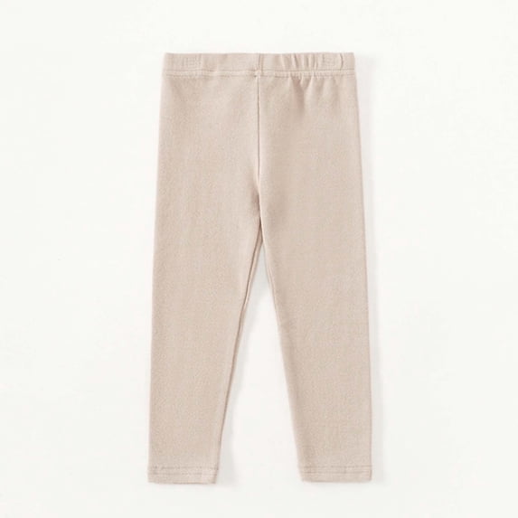 Huowey Big Girls Boys Uniform Pants Autumn Winter Warm Solid Color Elastic Waist Pull On Trousers Flat Front Dress Pants Comfortable Stretch Dailywear,Beige,2-3 Years
