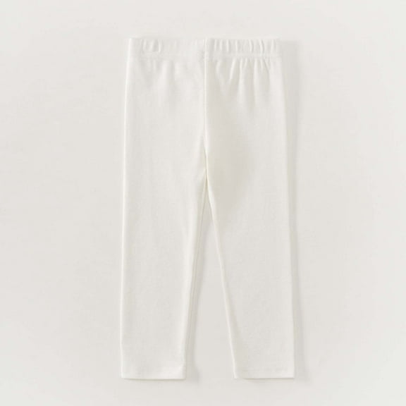 Huowey Big Girls Boys Uniform Pants Autumn Winter Warm Solid Color Elastic Waist Pull On Trousers Flat Front Dress Pants Comfortable Stretch Dailywear,White,2-3 Years