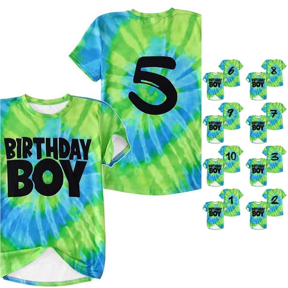 Huowey Boys Baby Toddler Graphic Tee Tops Short Sleeve Crewneck Loose Short Sleeve Tie Dye Birthday Shirts Casual Summer Stylish Kids Tshirts Relaxed Basic Holiday Dailywear,1-2 Years