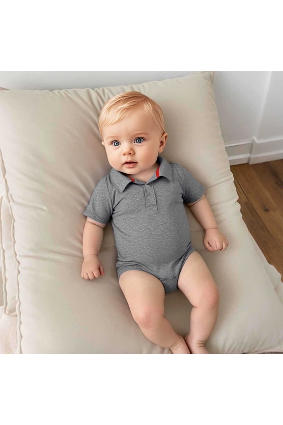 Boys Baby Toddler Romper Jumpsuit Short Sleeve Polo Neck Solid Color Front Pocket Button Pullover Gentleman Bodysuit Breathable One-Piece Cozy Clothes Dailywear,Light Gray,0-3 Months