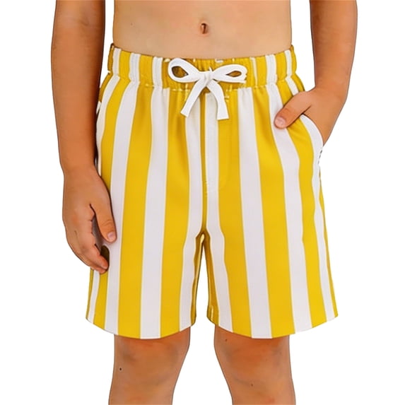 Huowey Boys Baby Toddler Summer Shorts Classic Striped Elastic Waist Casual Straight Leg Lightweight Bottoms Breathable Beach Holiday Stylish Comfortable Outdoor Playwear,Yellow,7-8 Years