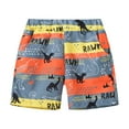 thumbnail image 1 of Huowey Boys Board Trunks Casual Summer Elastic Waist Cute Dinosaur Graphic Floral Printing Shorts Holiday Beach Quick Dry Bathing Suit With Boxer Brief Swimwear,Orange,4-5 Years, 1 of 5