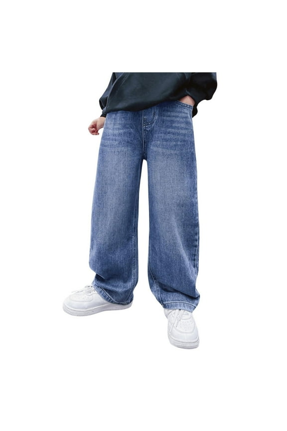 Boys Casual Jeans Straight Leg Elastic Waist Loose Relaxed Fit Denim Trousers With Pocket Comfortable Baggy Cargo Trousers Streetwear