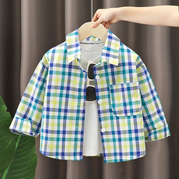 Huowey Boys Casual Plaid Shirts Long Sleeve Button Down Loose Fit Tops Teens Comfortable Spring Summer Fall Fashion Jacket Outwear,Dark Green,3-4 Years