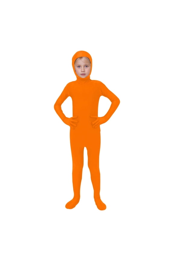 Girls Christmas Jumpsuit Solid Color Long Sleeve Slim Fit Hoodie Romper One-Piece Halloween Stage Performance Bodysuit Jumpsuit For Kids Outfit Outfit,Orange,11-12 Years