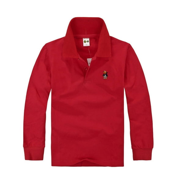 Huowey Boys Girls Polo Shirts School Uniform T-Shirt Long Sleeve Casual Solid Color Tops Soft Cozy Relaxed Fit Holiday T Shirt,Red,7-8 Years