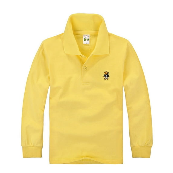 Huowey Boys Girls Polo Shirts School Uniform T-Shirt Long Sleeve Casual Solid Color Tops Soft Cozy Relaxed Fit Holiday T Shirt,Yellow,3-4 Years