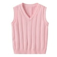 thumbnail image 1 of Huowey Boys Girls Uniform Vest Knitted Sleeveless Color Block Sweater School Knit Pullover Waistcoat Comfy Fall Winter Tops,Pink,4-5 Years, 1 of 3