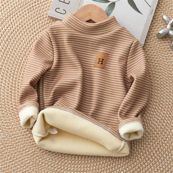Huowey Boys Girls Winter Warm Shirts Thick Lined Long Sleeve Solid Color Shirts High Collar Soft Tops T-Shirt Unisex Teens Pullover Sweatshirt,Coffee,6-7 Years