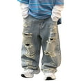 thumbnail image 1 of Huowey Boys Jeans Toddler Casual High Street Fashion Distressed Denim Pants With Ripped Details Comfortable Stretchable Long Pants Spring Summer Fall Outfits Fashionable Dailywear, 5-6 Years, 1 of 9