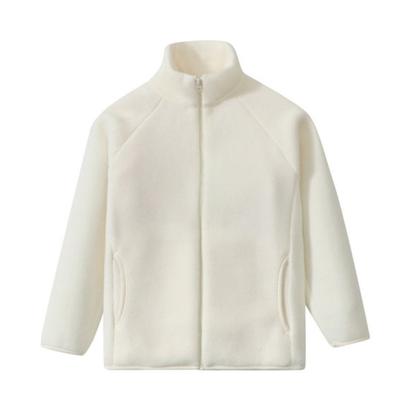 Huowey Boys Kids Coat Thick Warm Fuzzy Jacket Zipper Long Sleeve Solid Color Turtleneck Outerwear Windproof Streetwear,Beige,9-10 Years