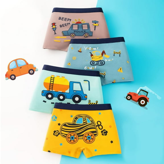 Huowey Boys Kids Underwear Soft Cotton Boxer Briefs Dinosaur Truck Printed 4 Pack For Pupil Kindergarten Kids,Sky Blue,4-6 Years