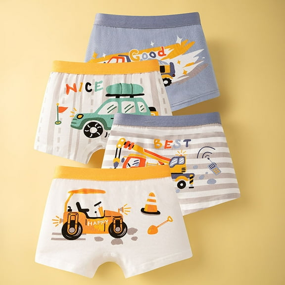 Huowey Boys Kids Underwear Soft Cotton Boxer Briefs Dinosaur Truck Printed 4 Pack For Pupil Kindergarten Kids,Yellow,8-10 Years