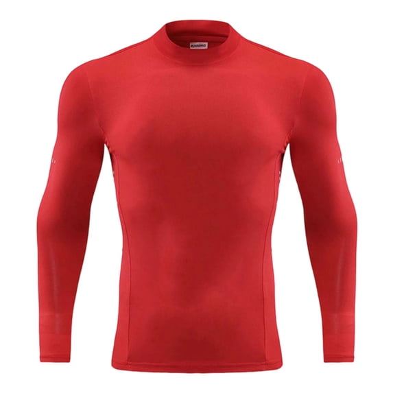 Huowey Boys Long Sleeve Shirt Solid Color Dry Quickly Slim Fit Compression Shirt High Neck Athletic Top Running Workout Stretch Training Tee Activewear Cute Trendy Tops,Red,6-7 Years