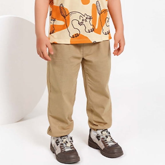 Huowey Boys Pants Lightweight Wide Leg Joggers Loose Fit Casual Trousers Elastic Waist Drawstring Comfort Outdoor Relaxed Track Pants Dailywear,Khaki,2-3 Years