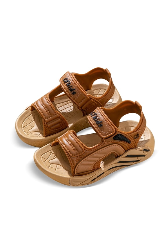 Boys Sandals Comfortable Breathable Open Toe Double Adjustable Strap Lightweight Sandals Outdoor Casual Shoe Sneakers, Brown